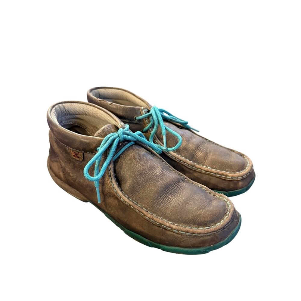 Twisted X Womens 9 Leather Driving Moc Comfort Boots $135 Brown Wide Toe Blue